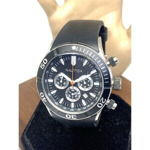 Nautica Men's Watch N16533 Quartz Chronograph Black Rubber Band 44mm